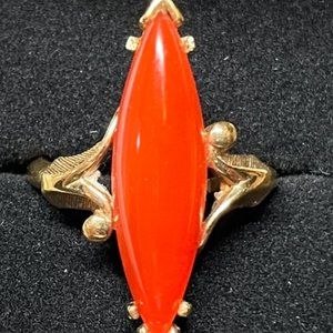 Gold Tone Signed Avon Ring with Faux Red Carnelian
